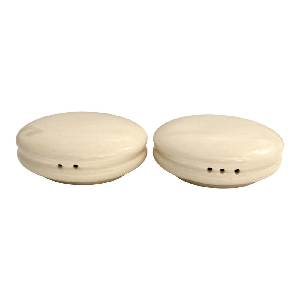 Minimalist Mid Century Claudia Shuride White Disk Toscany Salt & Pepper Shakers